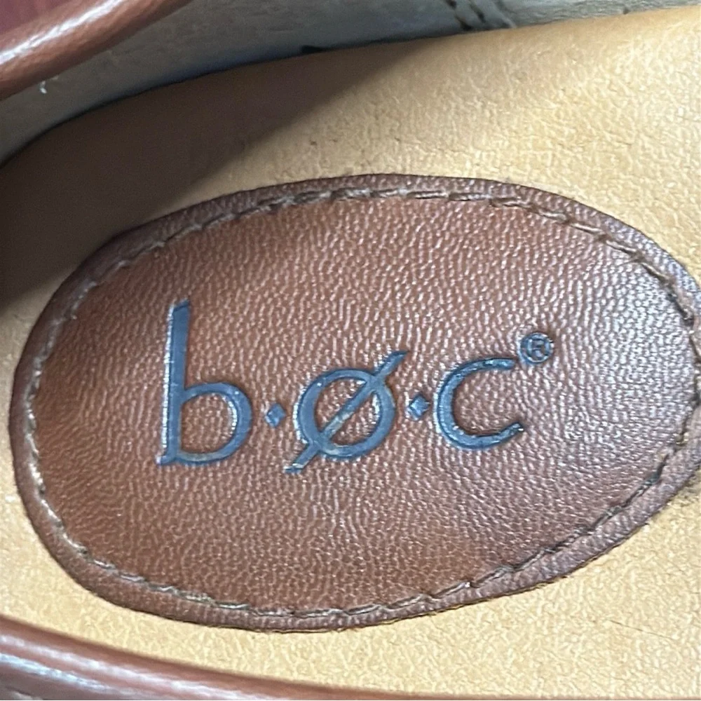 b.ø.c. Tan Faux Leather Penny Loafers 8.5 Casual Slip On Flats EUC